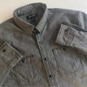 PROOF Huckberry Button Up Men XS Charcoal Black Chambray Preppy Shirt